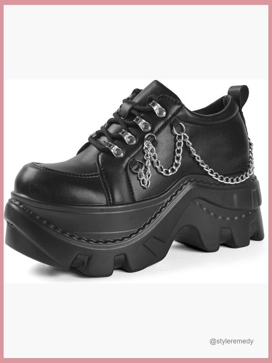 Shoes - Platform Wedge Sneakers Chunky Y2K Fashion Lace Up Faux Leather Comfort Heels
